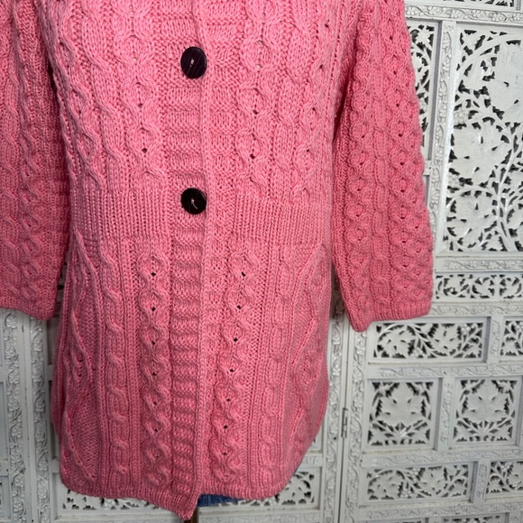 Kilronan Knitwear Merino Wool Ireland Pink Chunky Knit Babydoll Cardigan Sz XS - Picture 3 of 8
